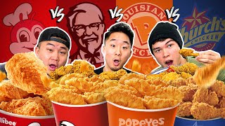 POPEYES vs JOLLIBEE vs KFC vs CHURCHS  FAST FOOD FRIED CHICKEN BATTLE [upl. by Thirion496]